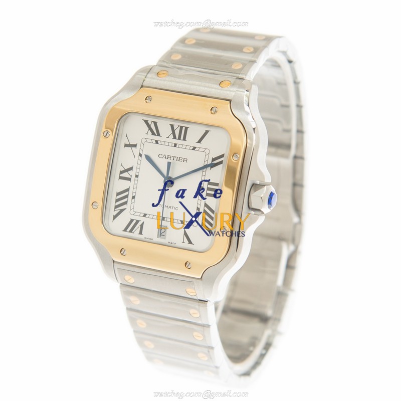 Cartier W2SA0009 Santos Auto 18K Gold Steel Case Silver Dial Replica Watch - Image 3