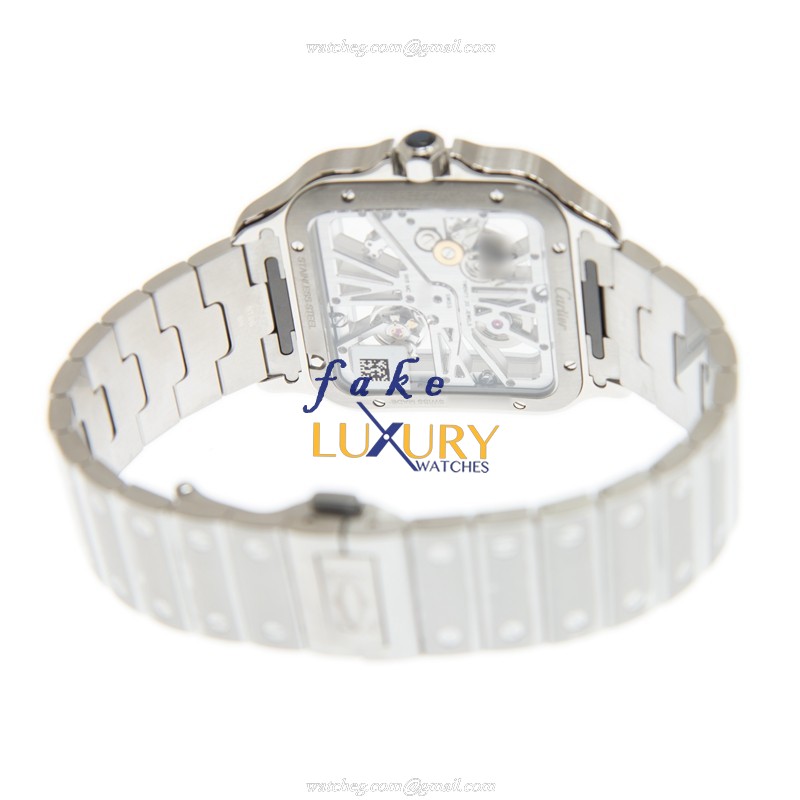 Cartier WHSA0015 SANTOS Manual Wind Replica Watch - Stainless Steel Case, Transparent Dial, Silver - Image 4