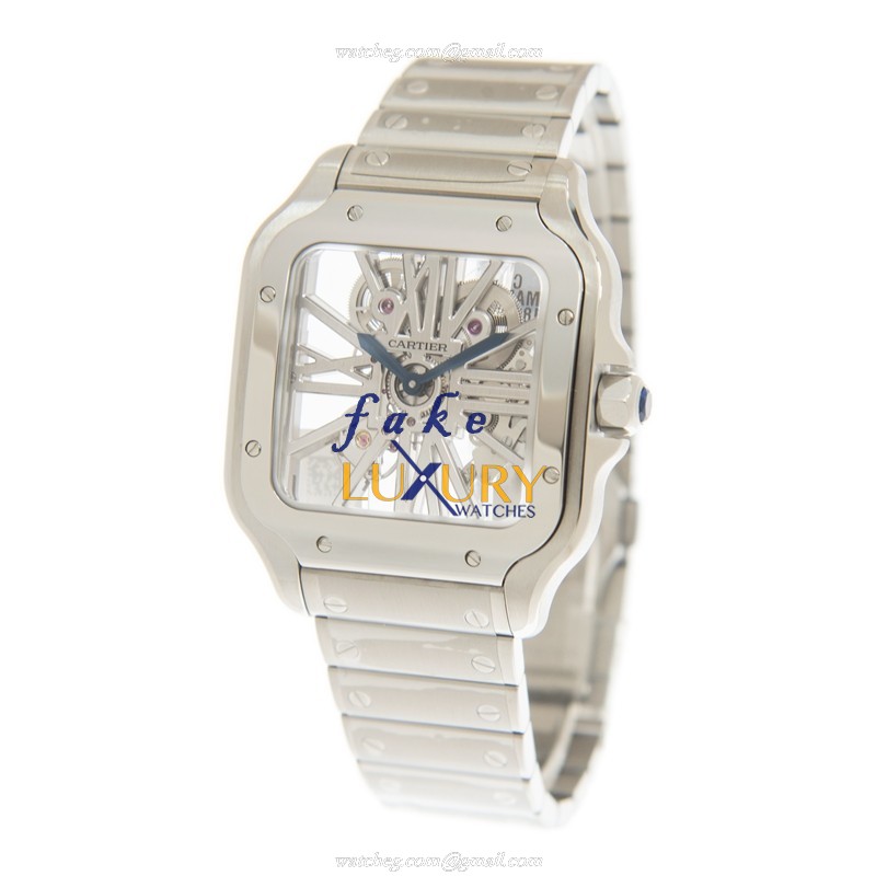 Cartier WHSA0015 SANTOS Manual Wind Replica Watch - Stainless Steel Case, Transparent Dial, Silver - Image 3