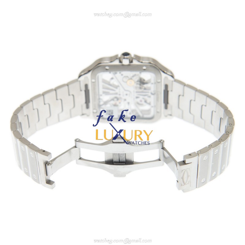 Cartier WHSA0015 SANTOS Manual Wind Replica Watch - Stainless Steel Case, Transparent Dial, Silver - Image 5