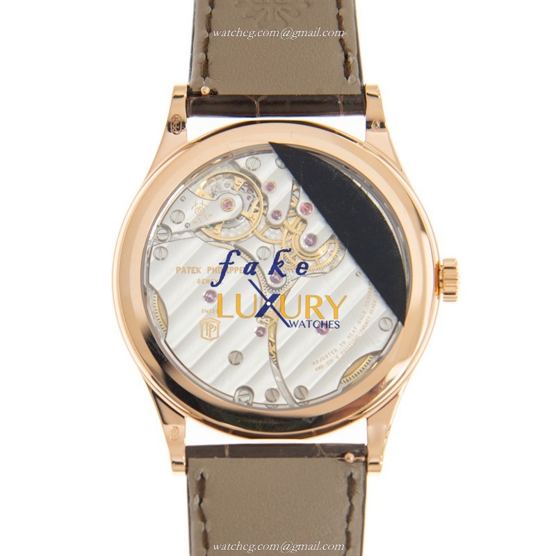 Patek Philippe 6119R-001 Calatrava Replica Watch, Manual Wind, 18kt Rose Gold, White Dial, Brown - Image 3