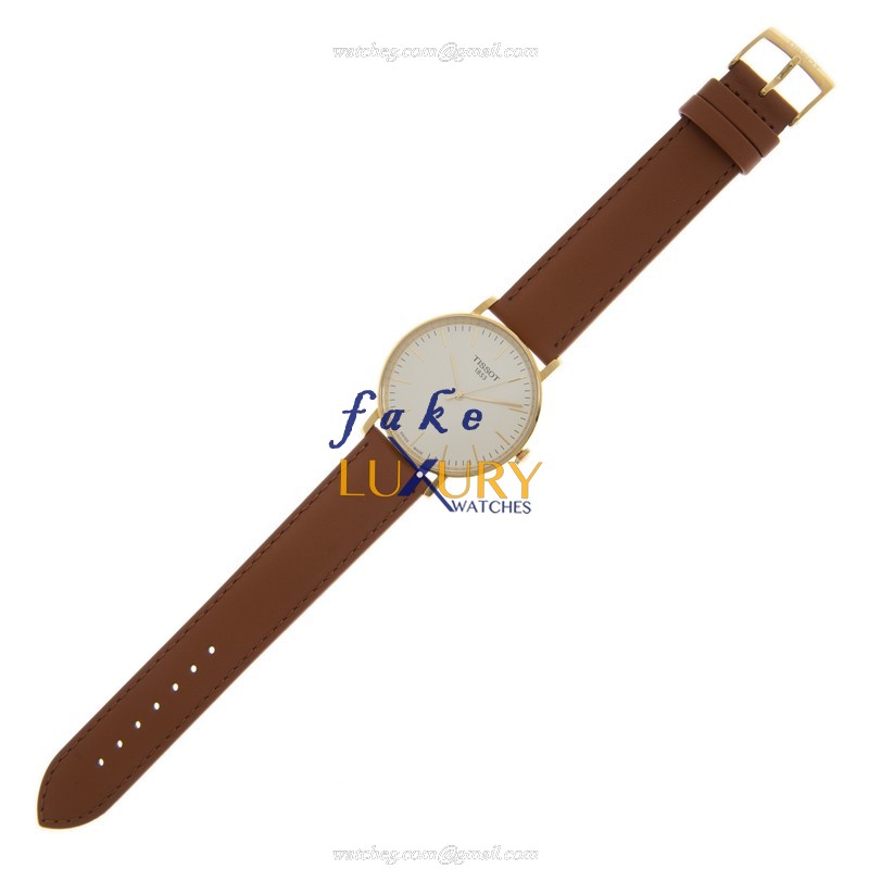 Tissot EverTime Automatic Gold-Plated Stainless Steel Silver Dial T109.410.36.031.00 Brown Leather - Image 2