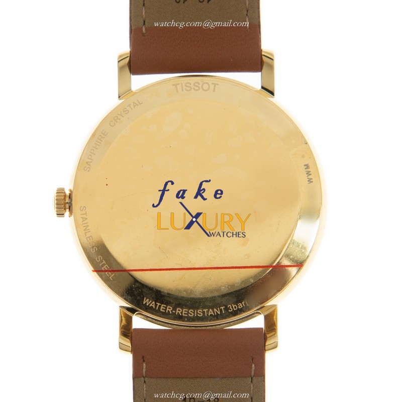 Tissot EverTime Automatic Gold-Plated Stainless Steel Silver Dial T109.410.36.031.00 Brown Leather - Image 3