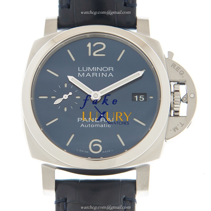 Panerai PAM01393 LUMINOR MARINA AUTO Swiss Steel Case Blue Dial Alligator Strap Replica Watch - Image 2