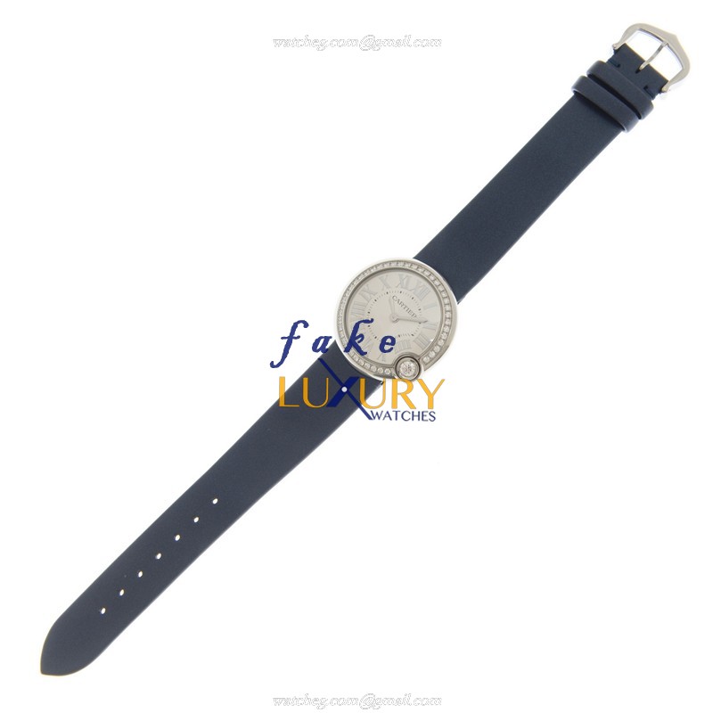 Cartier W4BL0003 Ballon Blanc de Cartier Replica Watch, Quartz, Silver Dial, Blue Silk Strap - Image 2
