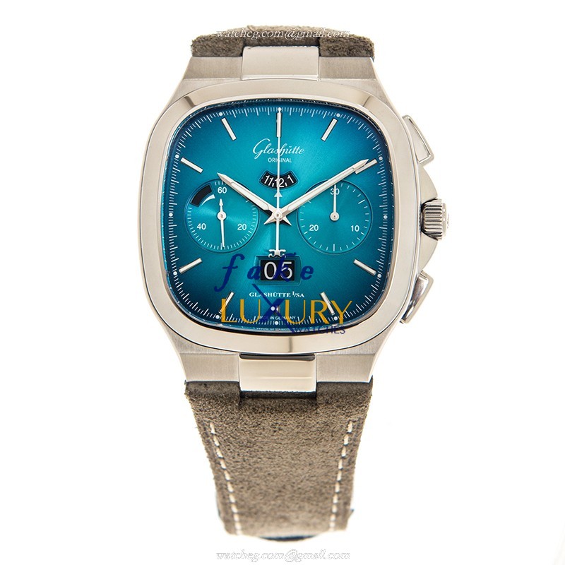 Glashutte Replica Watch 1-37-02-06-02-35 Automatic Movement, Blue Dial, Brown Leather Strap - Image 2