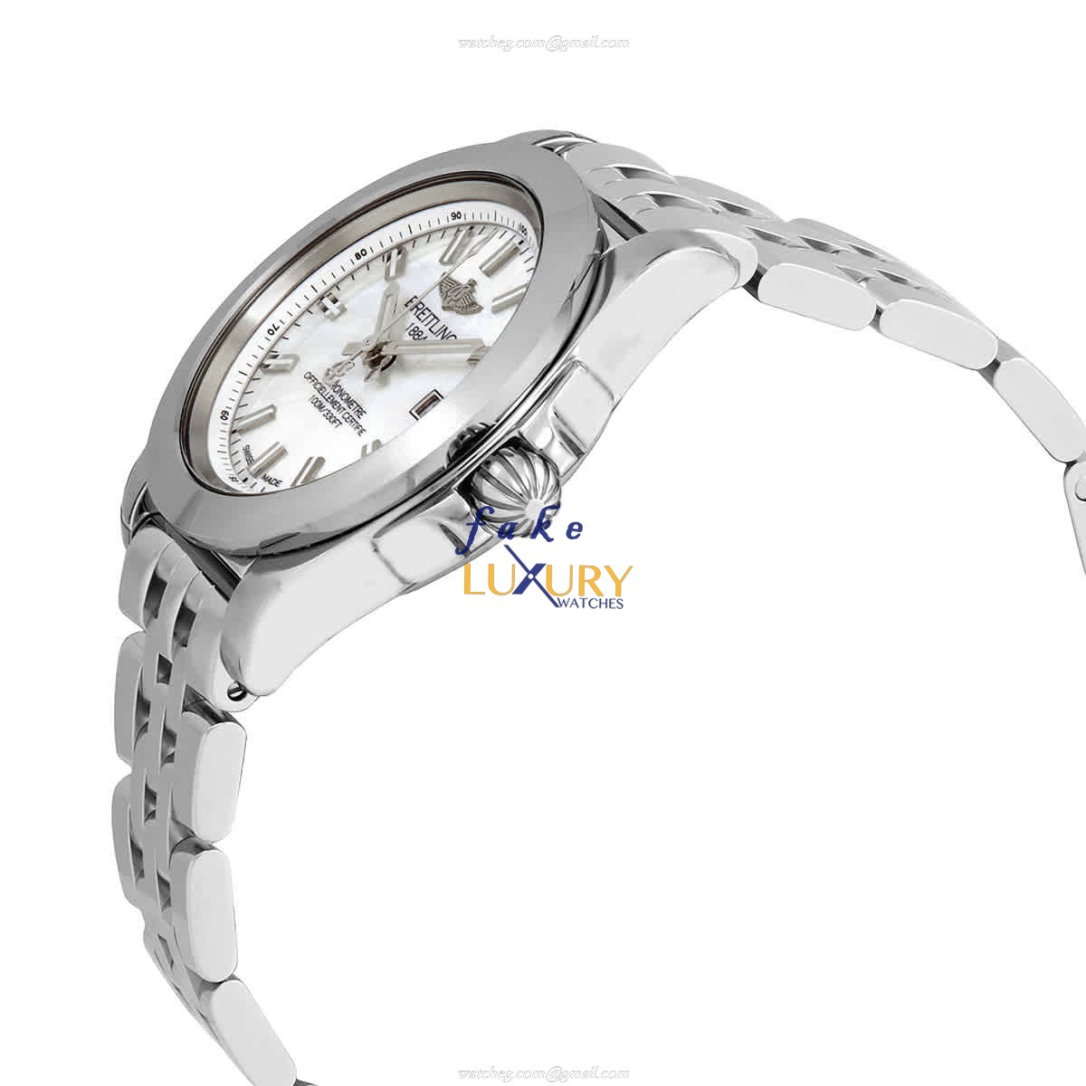 Breitling W71330121A2A1 Galactic Quartz Replica Watch, White Mother of Pearl Dial, Steel Bracelet - Image 2