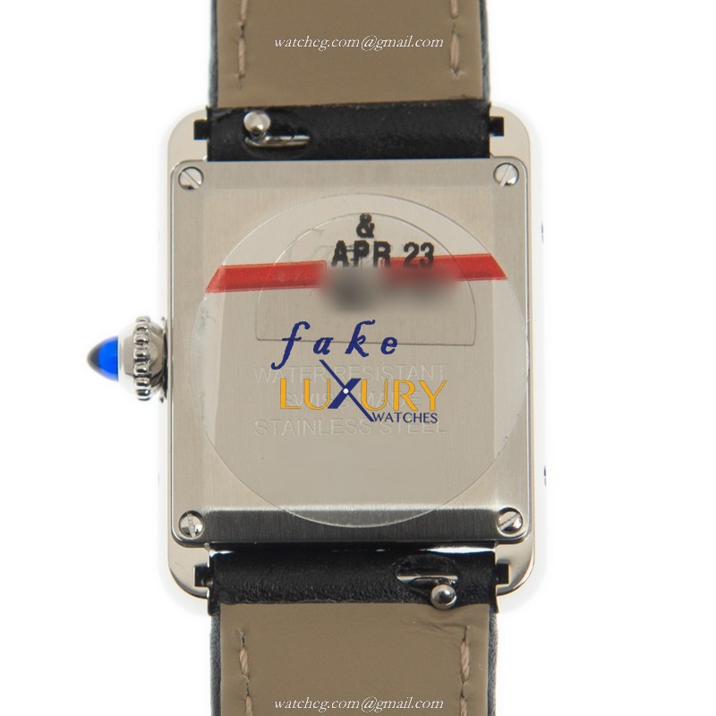 Cartier TANK WSTA0042 Quartz Stainless Steel White Dial Leather Strap Replica Watch - Image 3