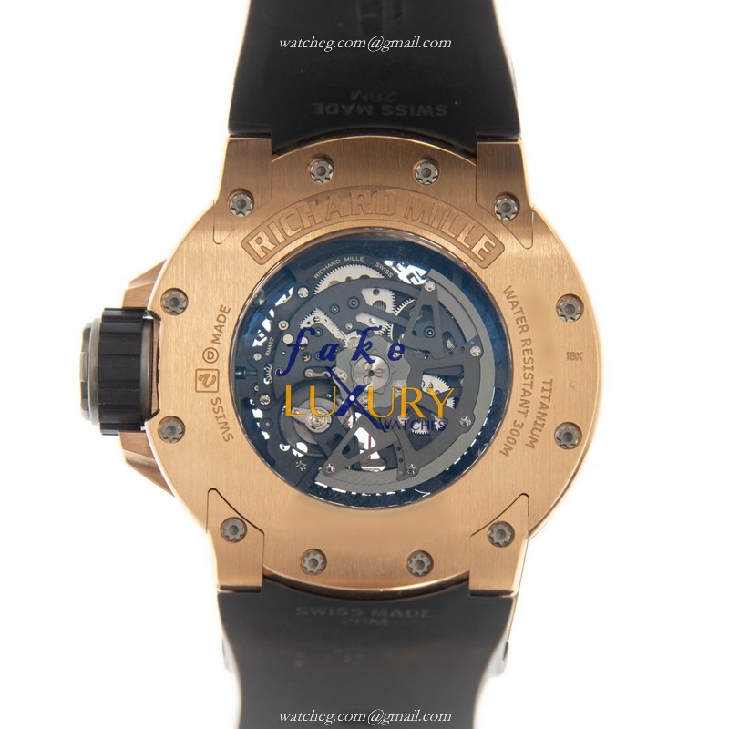 Richard Mille RM028-RG Automatic 18kt Rose Gold Silver Dial Rubber Strap Replica Watch - Image 3