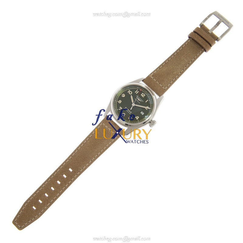 Longines L3.810.4.03.2 SPIRIT Replica Watch Automatic Green Dial Brown Leather Strap - Image 2