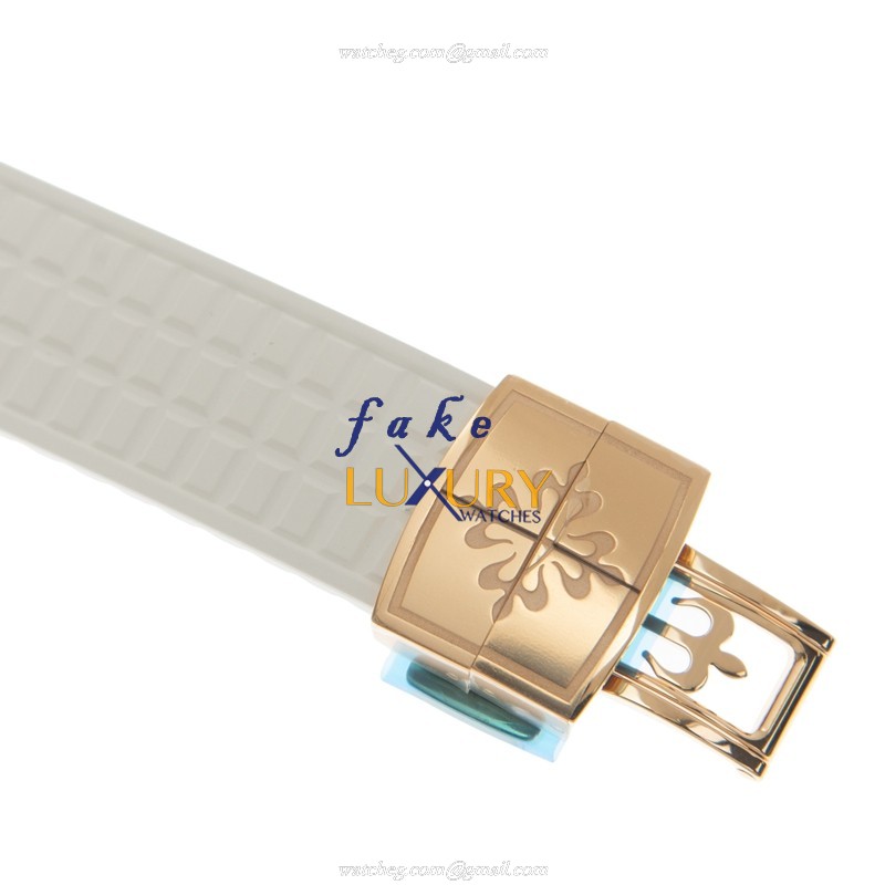 Patek Philippe 5268/200R-001 Replica Watch, White Dial, Rose Gold & Diamond Case, Rubber Strap - Image 4