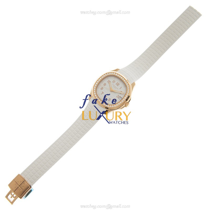 Patek Philippe 5268/200R-001 Replica Watch, White Dial, Rose Gold & Diamond Case, Rubber Strap - Image 2