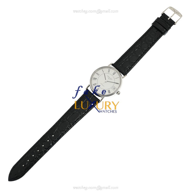 Longines L4.322.4.11.2 Replica Watch Automatic White Dial Stainless Steel Case Black Leather Strap - Image 2