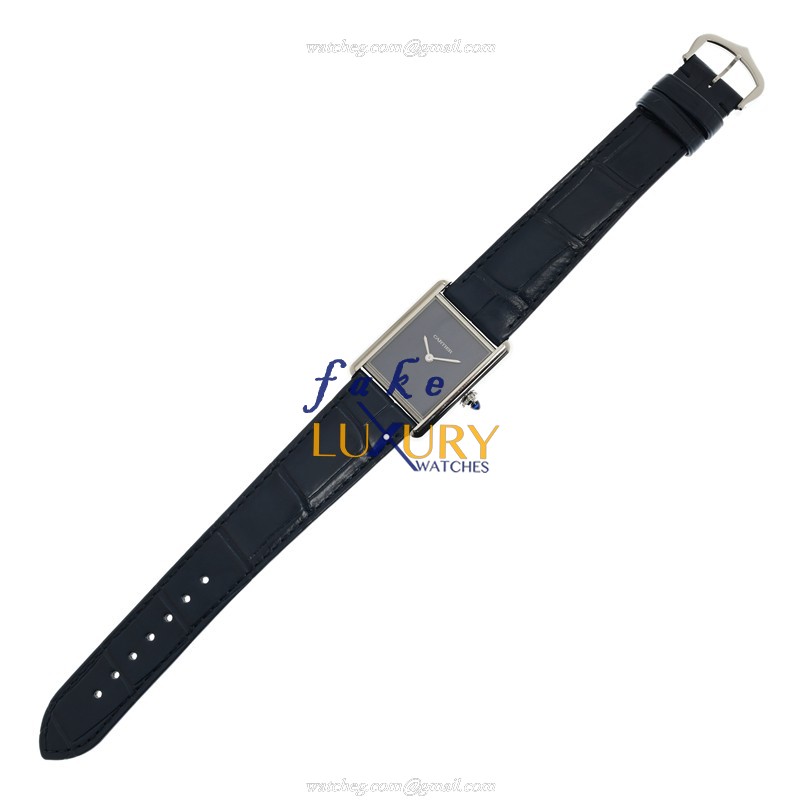 Cartier WSTA0055 Quartz Stainless Steel Replica Watch, Blue Dial, Green Leather Strap - Image 2