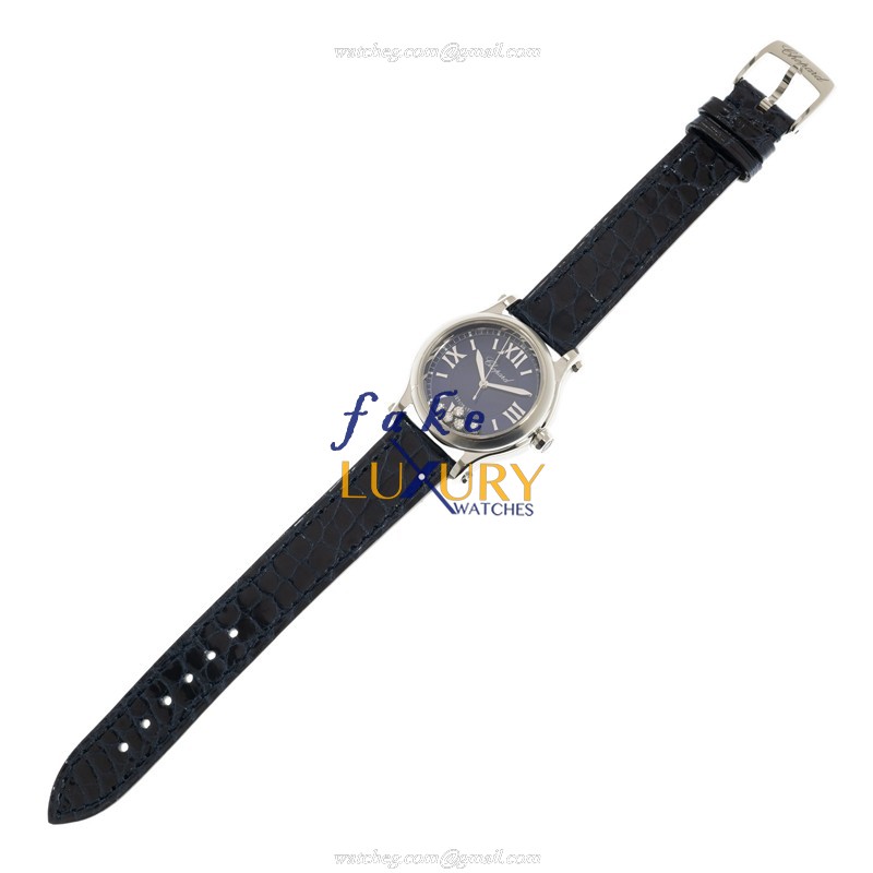 Chopard 278573-3016 HAPPY SPORT Automatic Stainless Steel Replica Watch, Blue Dial, Alligator Strap - Image 2