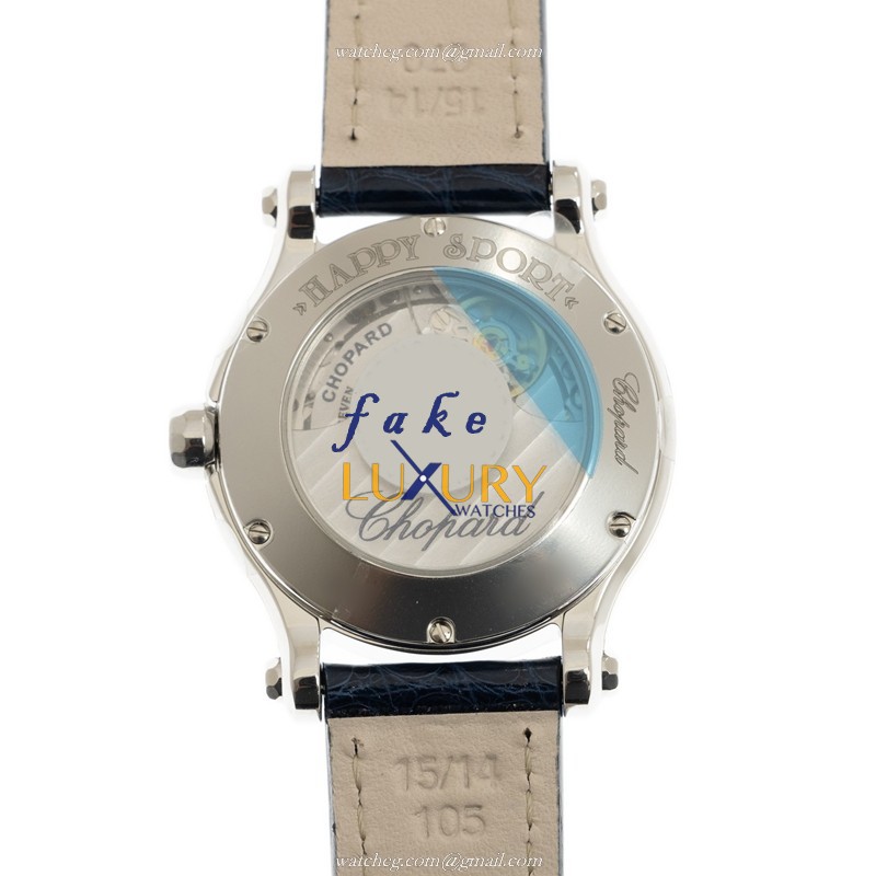 Chopard 278573-3016 HAPPY SPORT Automatic Stainless Steel Replica Watch, Blue Dial, Alligator Strap - Image 3