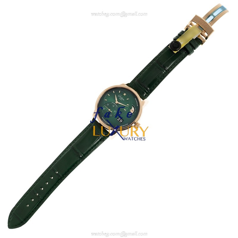 Glashutte 1-90-02-23-35-50 PANO Automatic Replica Watch, 18kt Rose Gold, Green Dial, Alligator Strap - Image 2