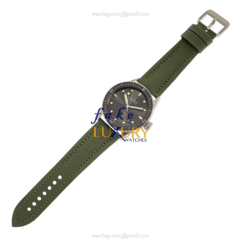 Blancpain 5000-1110-K52A Fifty Fathoms Replica Watch, Automatic, Gray Dial, Steel Case, Green Nylon - Image 2