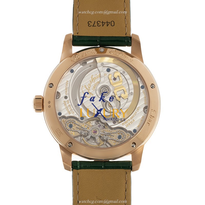 Glashutte 1-90-02-23-35-30 PANO Automatic 18kt Rose Gold Green Dial Alligator Strap Replica Watch - Image 3