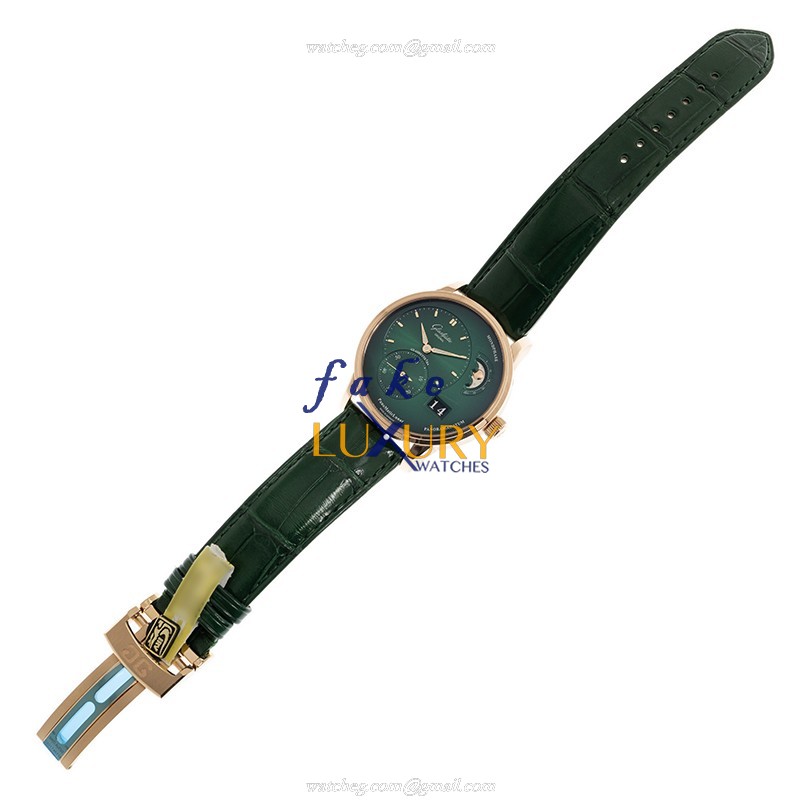 Glashutte 1-90-02-23-35-30 PANO Automatic 18kt Rose Gold Green Dial Alligator Strap Replica Watch - Image 2