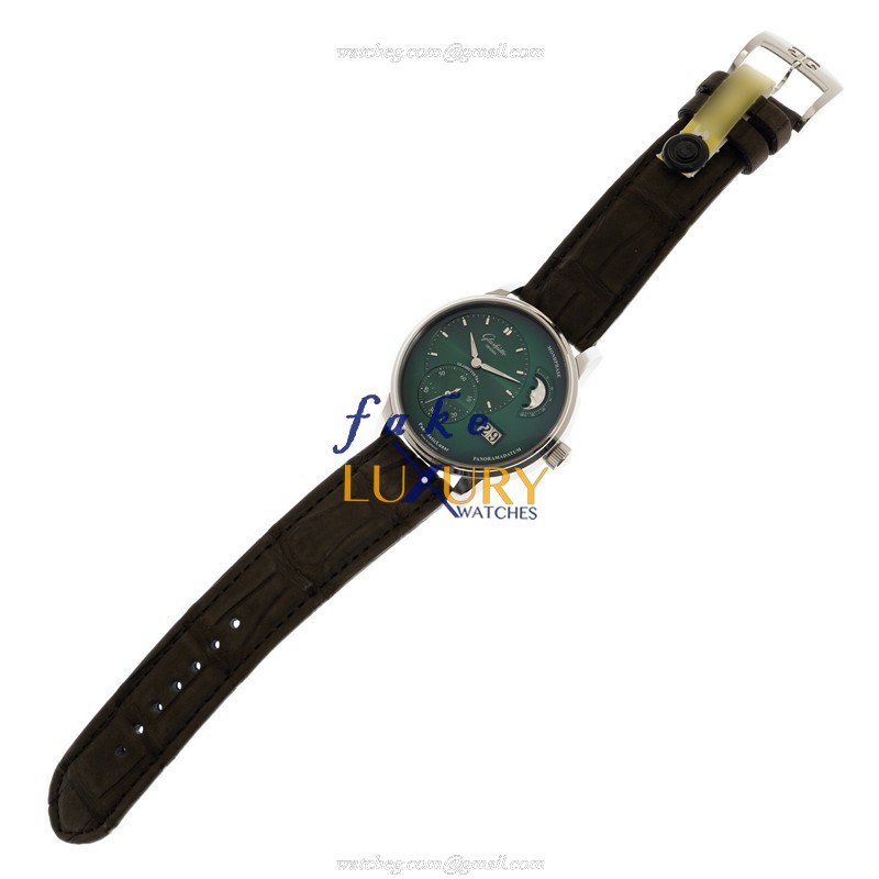 Glashutte 1-90-02-13-32-02 Replica Watch, Green Dial, Steel Case, Brown Alligator Strap, Automatic - Image 2