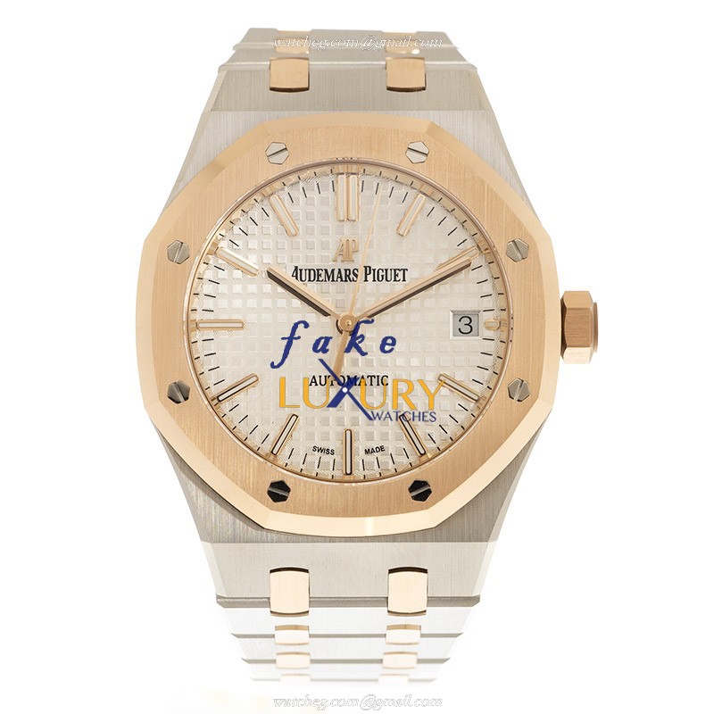 Audemars Piguet 15450SR.OO.1256SR.01 Royal Oak Replica Watch, White Dial, Rose Gold & Steel Case - Image 2
