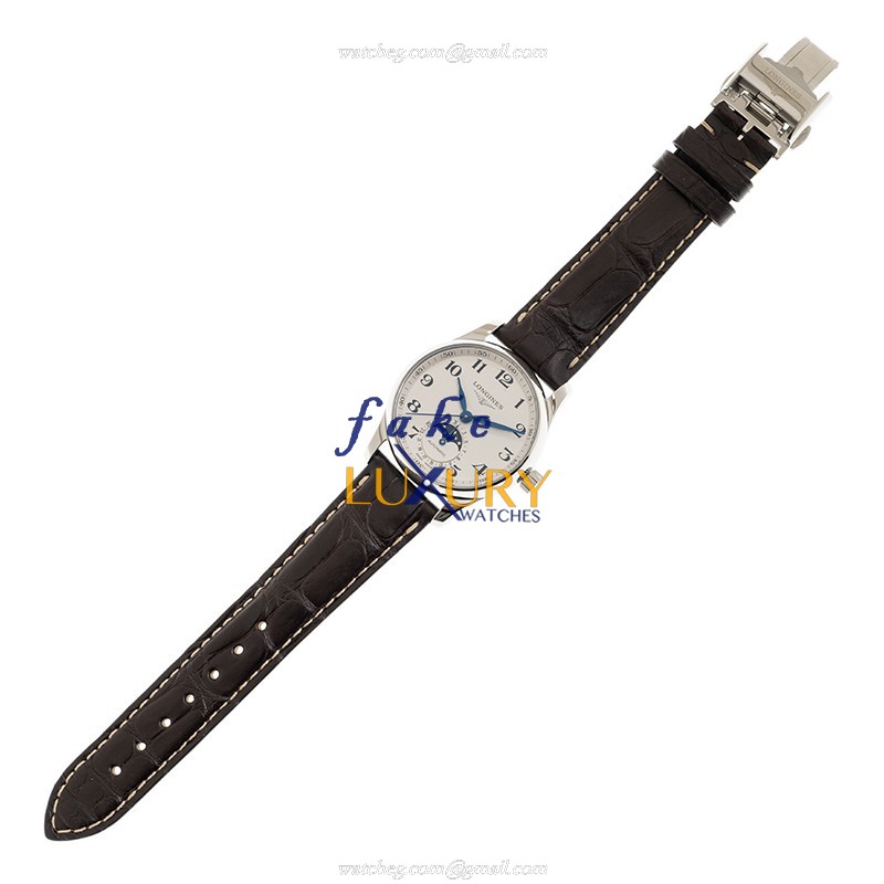 Longines L2.409.4.78.3 Master Replica Watch - Automatic - Steel Case - White Dial - Brown Leather - Image 2