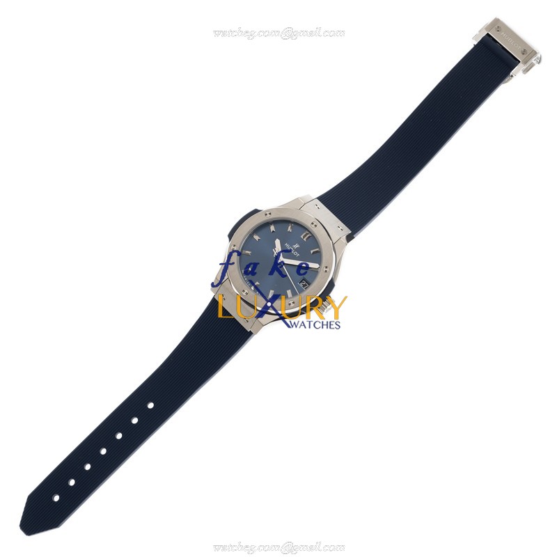 Hublot Classic Fusion Quartz Stainless Steel Replica Watch 581.NX.7170.RX Blue Dial Blue Rubber - Image 2