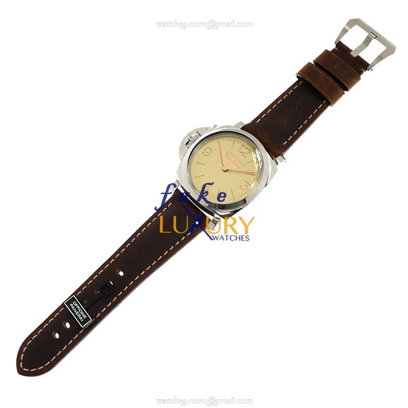 Panerai PAM01075 LUMINOR Automatic Stainless Steel Replica Watch - Beige Dial, Brown Cowhide Strap - Image 2