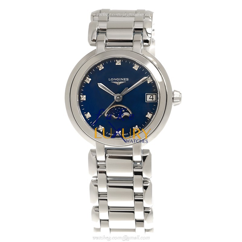 Longines L8.115.4.98.6 PRIMA LUNA Quartz Stainless Steel Replica Watch, Blue Dial, Push Button Clasp - Image 2