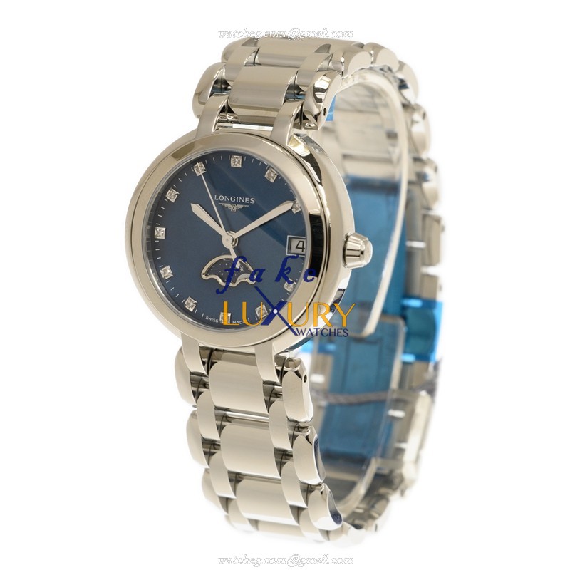 Longines L8.115.4.98.6 PRIMA LUNA Quartz Stainless Steel Replica Watch, Blue Dial, Push Button Clasp - Image 3