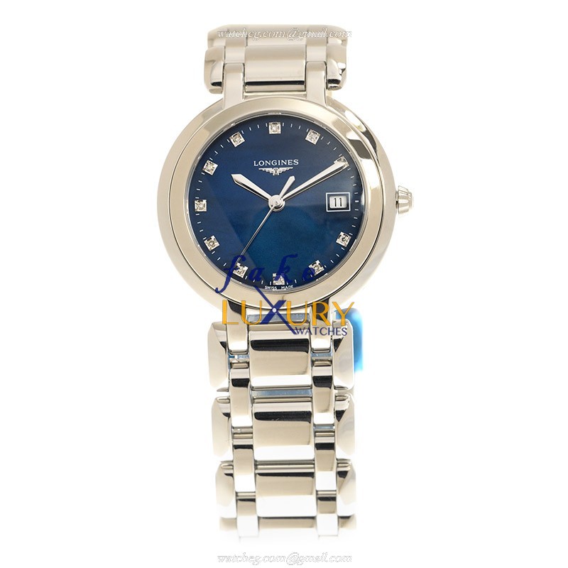 Longines L8.112.4.98.6 PRIMA LUNA Quartz Steel Case Replica Watch, Blue Dial, Silver Strap - Image 2