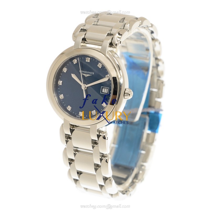 Longines L8.112.4.98.6 PRIMA LUNA Quartz Steel Case Replica Watch, Blue Dial, Silver Strap - Image 3