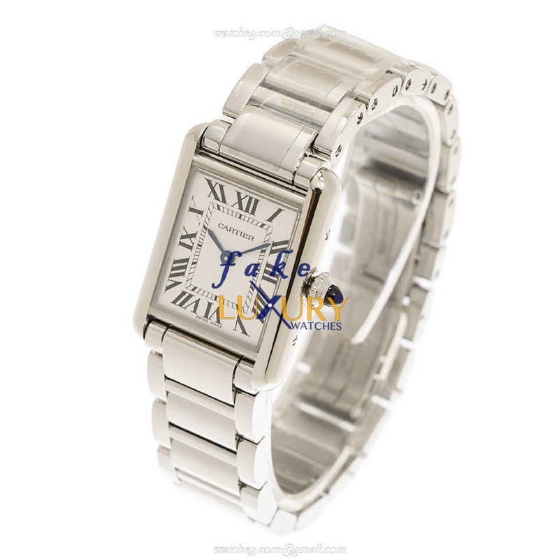 Cartier WSTA0051 TANK Quartz Stainless Steel Silver Dial 22mm Replica Watch - Image 3