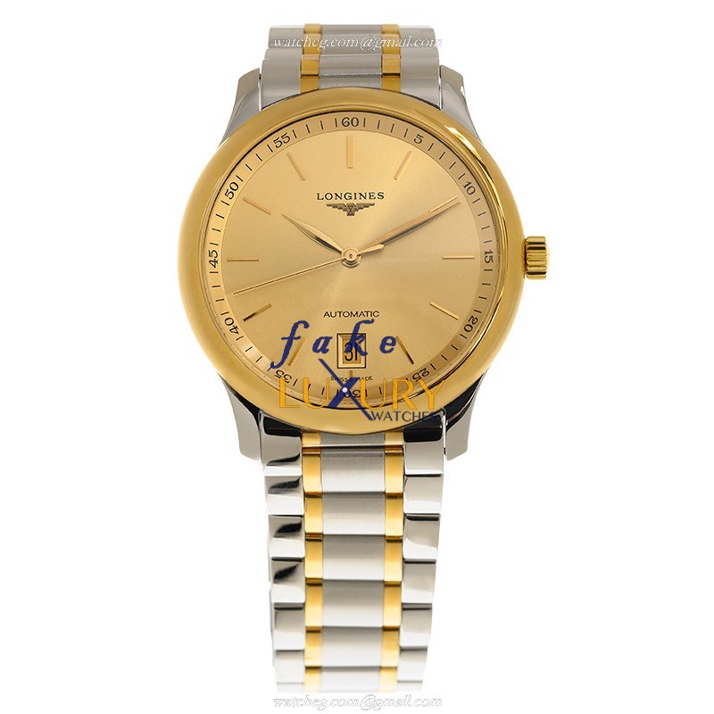 Longines Master L2.628.5.32.7 Automatic 18kt Gold & Steel Silver Gold Dial Replica Watch - Image 2