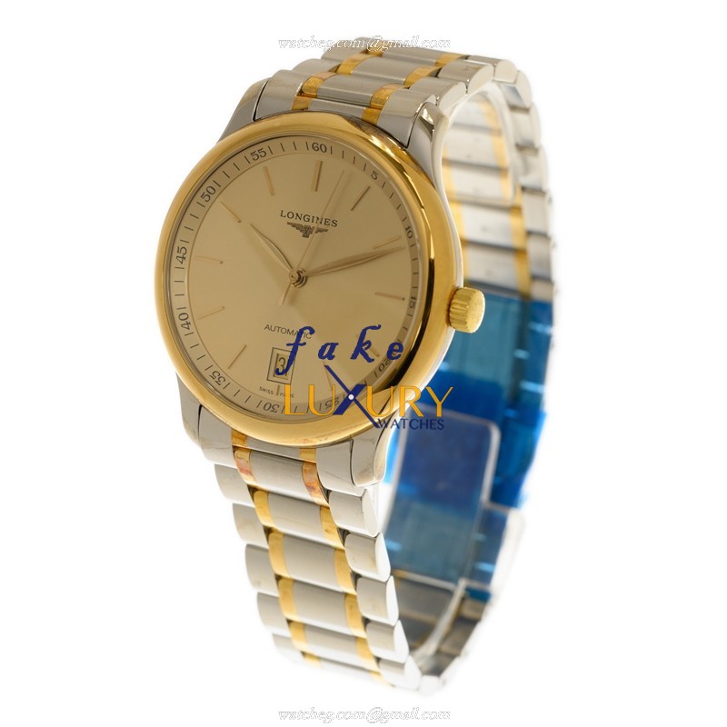 Longines Master L2.628.5.32.7 Automatic 18kt Gold & Steel Silver Gold Dial Replica Watch - Image 3