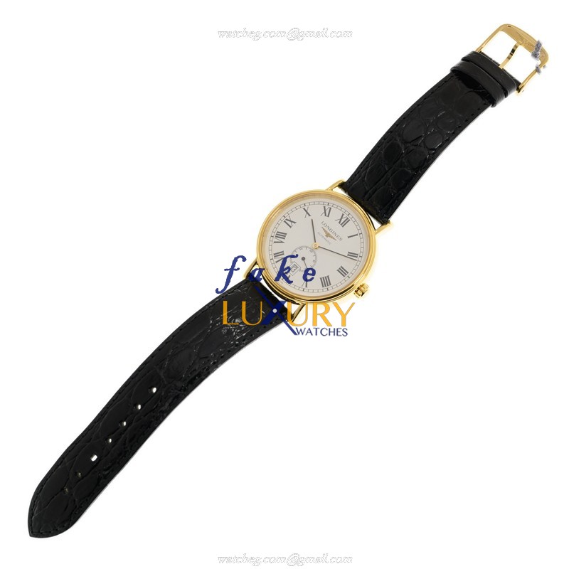 Longines L4.905.2.11.2 Automatic Replica Watch, White Dial, Gold-Plated Steel Case, Leather Strap - Image 2