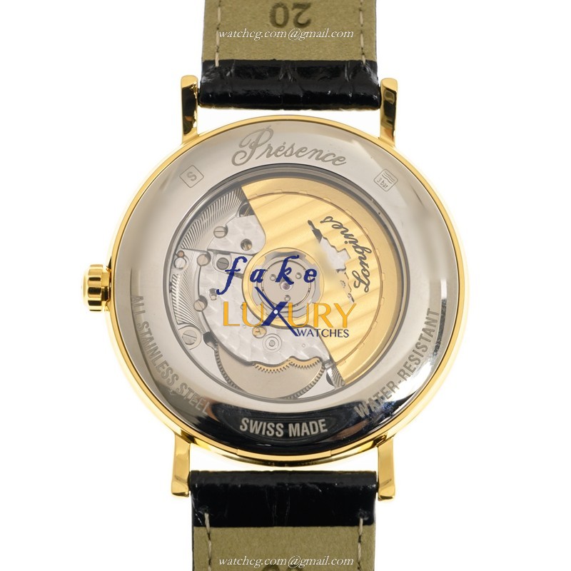 Longines L4.905.2.11.2 Automatic Replica Watch, White Dial, Gold-Plated Steel Case, Leather Strap - Image 3