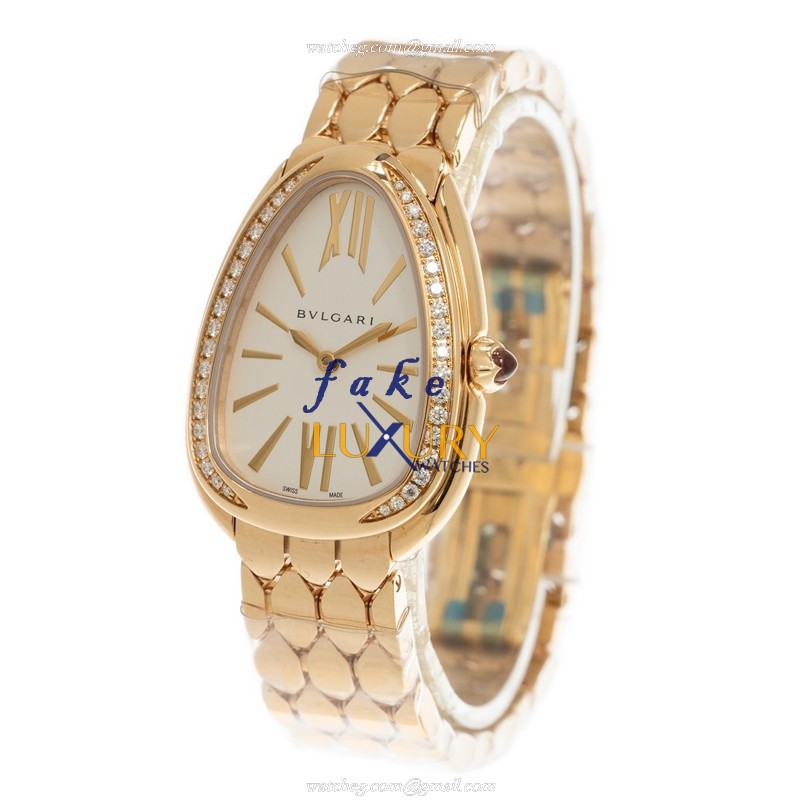 Bulgari 103146 Serpenti Seduttori Quartz 18kt Rose Gold with Diamonds Gold Dial Replica Watch - Image 3
