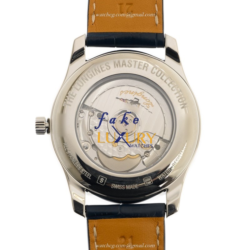 Longines Master L2.919.4.97.0 Replica Watch, Automatic, Blue Dial, Steel Case, Alligator Strap - Image 3