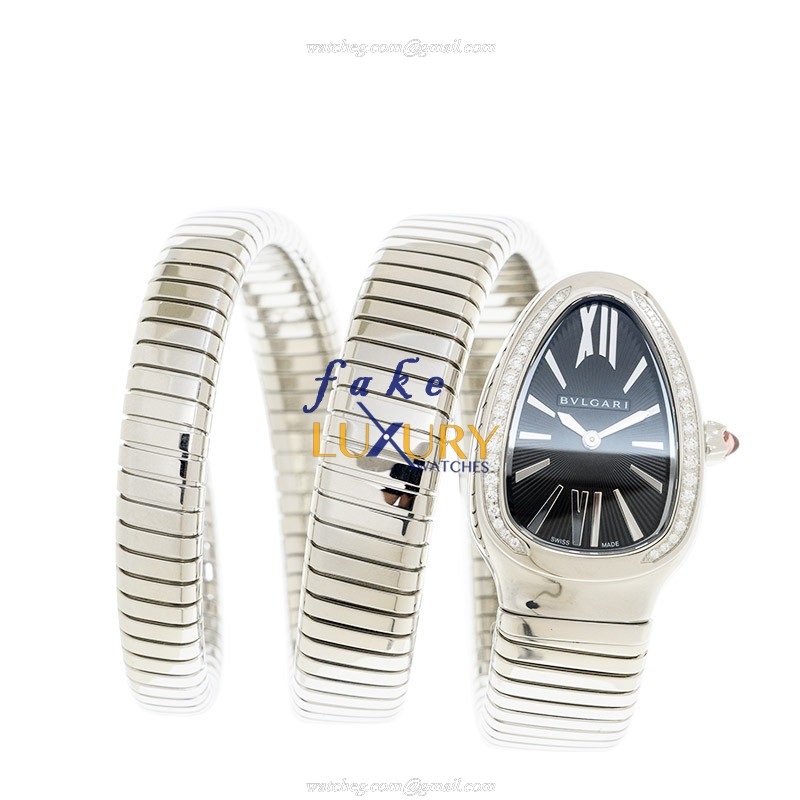 SP35BSDS2T - Bulgari Serpenti Tubogas Replica Watch Quartz Stainless Steel Diamonds Black Dial - Image 2