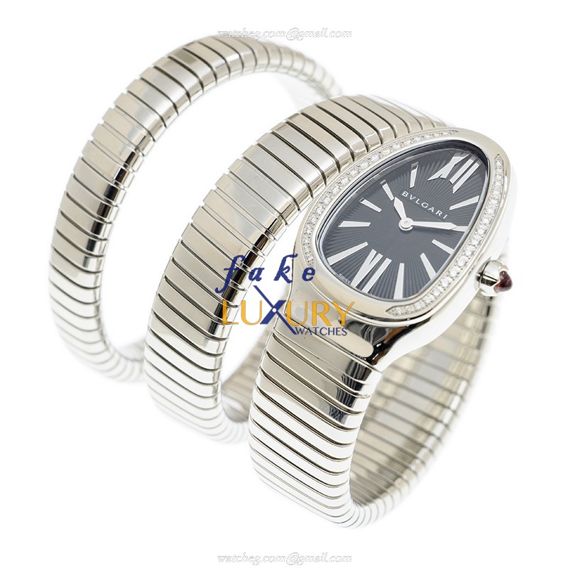 SP35BSDS2T - Bulgari Serpenti Tubogas Replica Watch Quartz Stainless Steel Diamonds Black Dial - Image 3