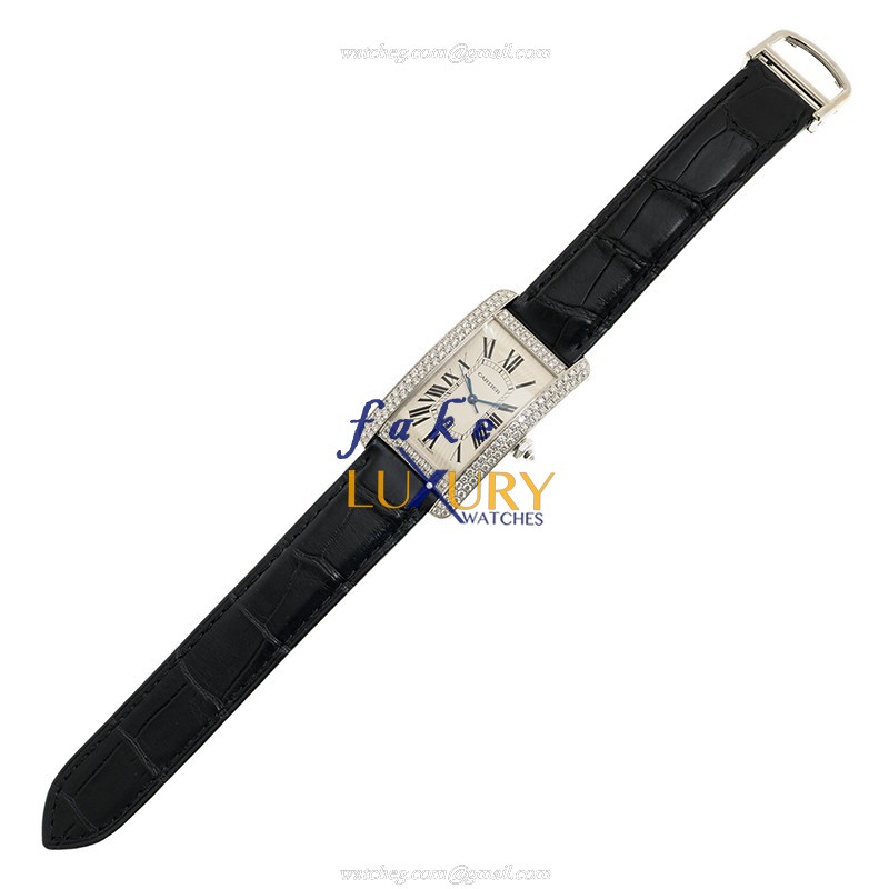 Cartier WB710004 TANK Automatic 18kt White Gold Diamond Beige Dial Black Alligator Strap Replica - Image 2