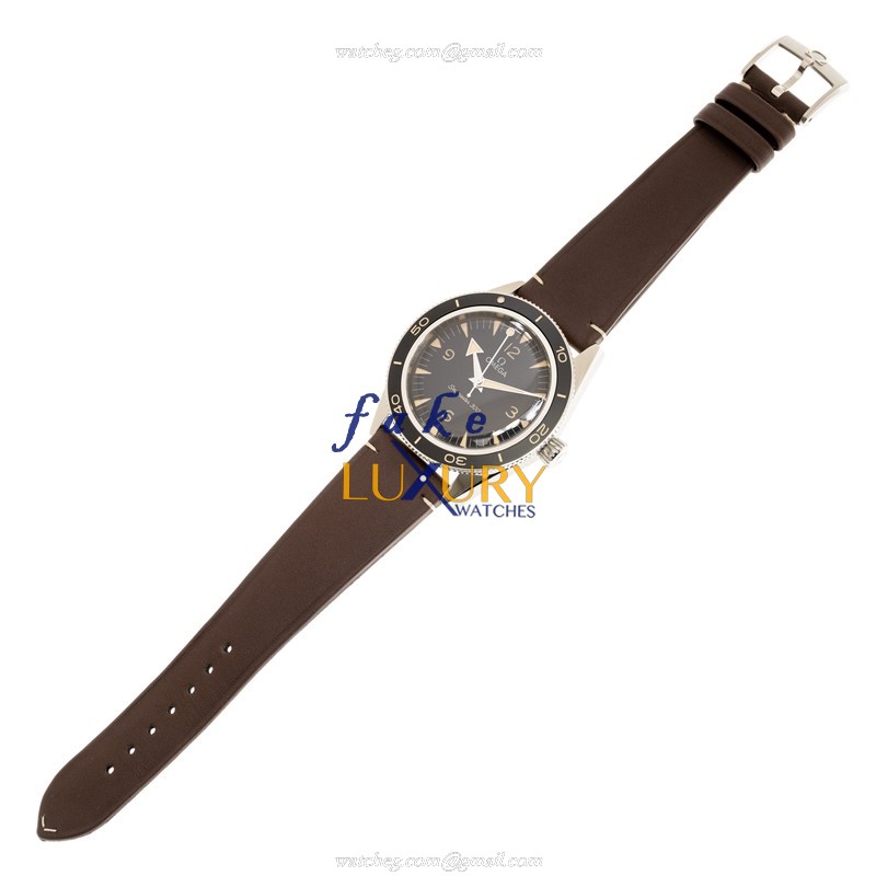 Omega Seamaster 234.32.41.21.01.001 Replica Watch, Black Dial, Steel Case, Brown Leather Strap - Image 2
