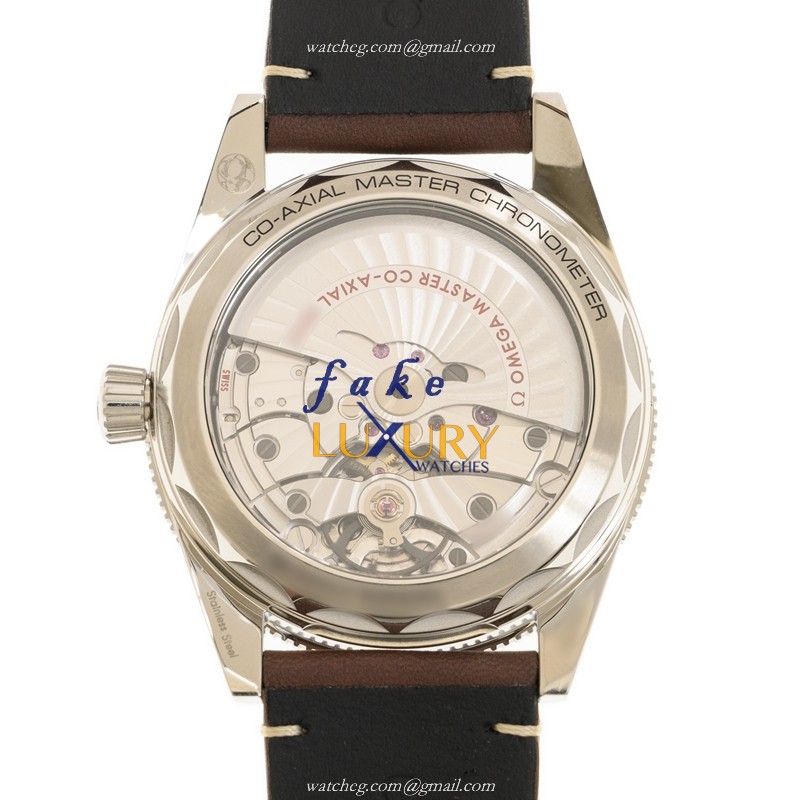 Omega Seamaster 234.32.41.21.01.001 Replica Watch, Black Dial, Steel Case, Brown Leather Strap - Image 3