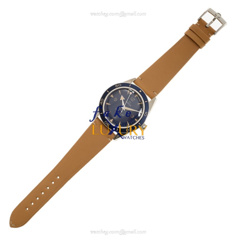 Omega 234.32.41.21.03.001 SEAMASTER Automatic Blue Dial Beige Cowhide Replica Watch - Image 2