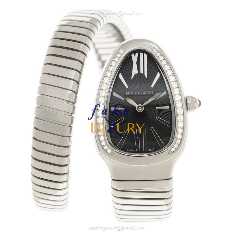Bulgari 103434 Serpenti Tubogas Quartz Stainless Steel Diamonds Black Dial Replica Watch - Image 2