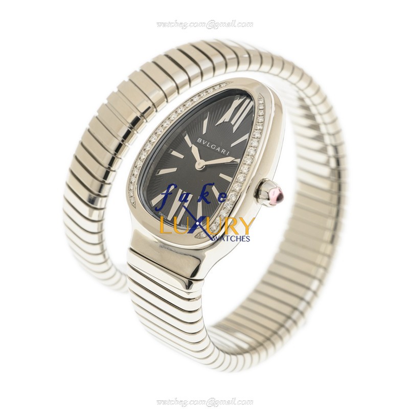 Bulgari 103434 Serpenti Tubogas Quartz Stainless Steel Diamonds Black Dial Replica Watch - Image 4