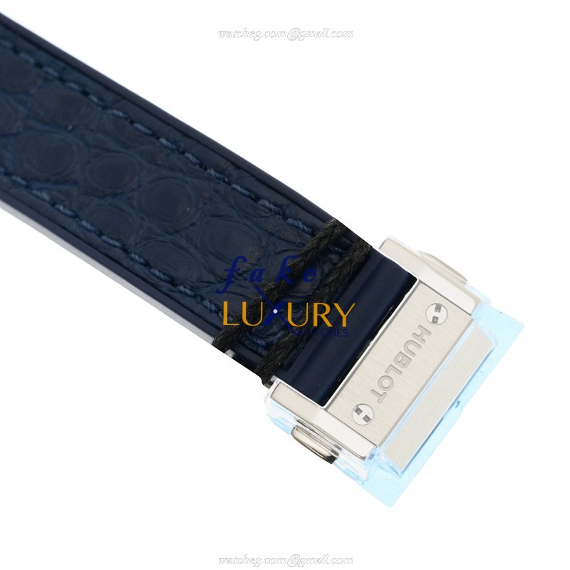 Hublot 581.NX.7170.LR.1104 Quartz Titanium Diamond Replica Watch, Blue Dial, Alligator Strap - Image 4