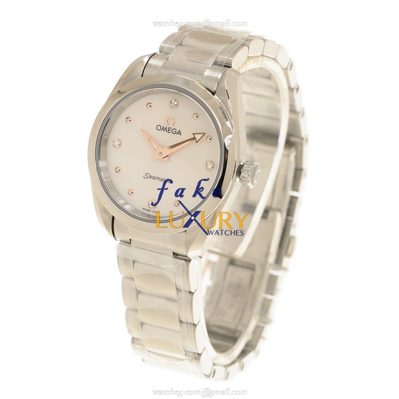Omega 220.10.28.60.54.001 SEAMASTER Quartz Stainless Steel Replica Watch, White Dial, Silver Strap - Image 3